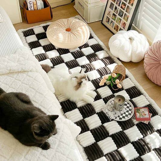 Cremefarbene große karierte quadratische Haustier-Teppichbett-Sofa-Abdeckung
